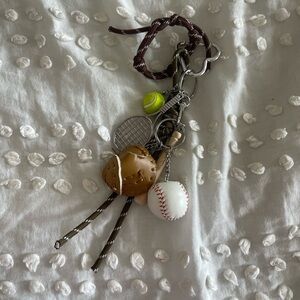 Sports Themed Keychain with Tennis and Baseball Charms